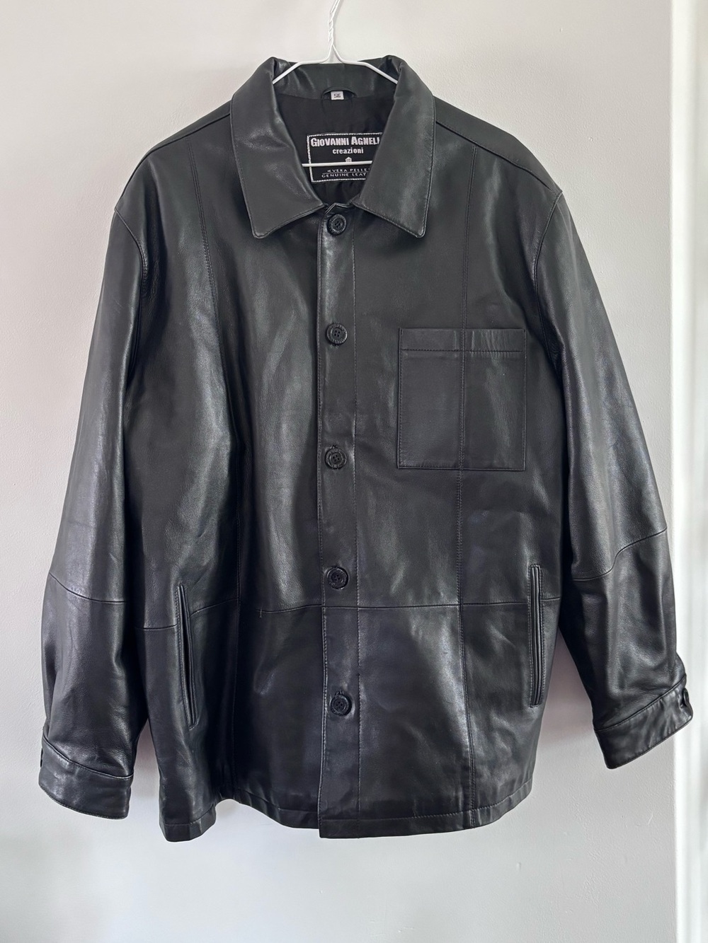 Giovanni Agnelli Creazioni Genuine Leather Jacket Size 56 XL XXL Black Italy